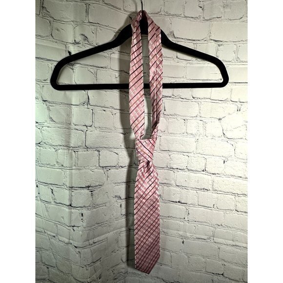LINEA UOMO MENS PINK PLAID PRINT TIE -  WORN ONCE  ‎  F-351 - Picture 1 of 2
